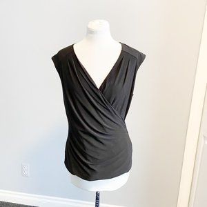 WHBM Faux Wrap Sleeveless Shell–Black